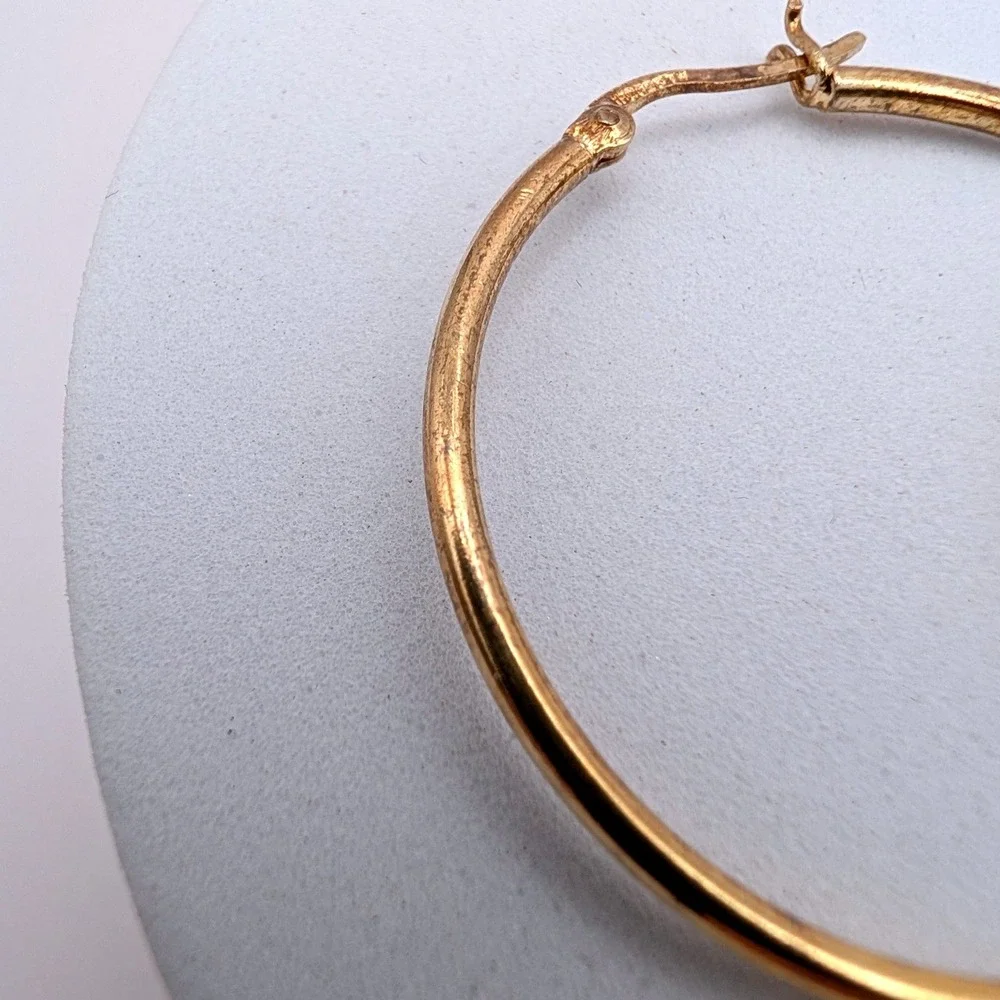 Vintage 1990s Gold Fill Sterling Silver 925 Hoop Earrings 1.5 Inch Round Latch